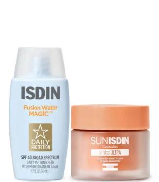 ISDIN Fusion Water Magic SPF40 50ml & ISDIN Sunisdin Daily Antioxidant Softgel Supplements Duo ($95 Value)